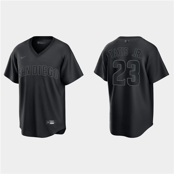 Men's San Diego Padres #23 Fernando Tatis Jr. Black Pitch Black Fashion Replica Stitched Jersey